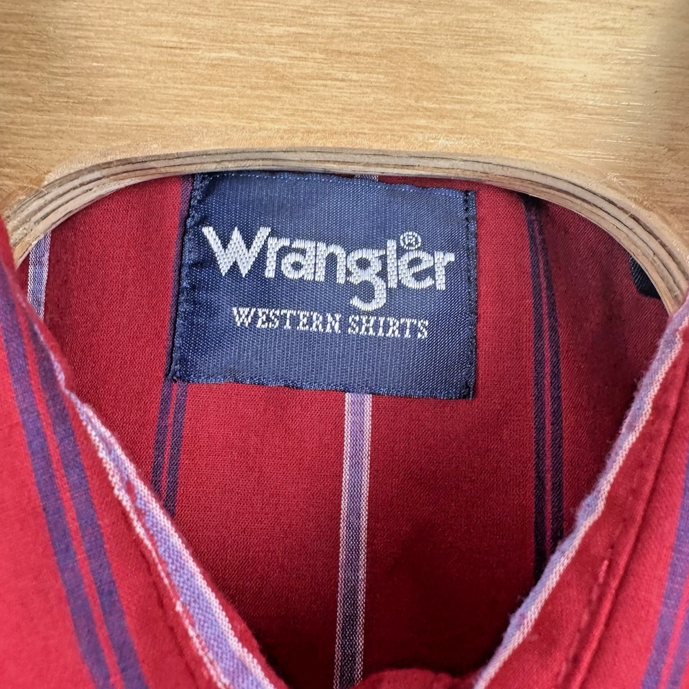 Wrangler Western Shirt Men's 2XLT Red Black Striped Pearl Snaps Short Sleeve - Picture 3 of 6